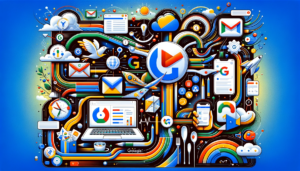 DALL·E 2024 01 04 09.11.34 A creative and informative illustration showcasing practical features and tips of Google services commonly used by Google employees. The image display