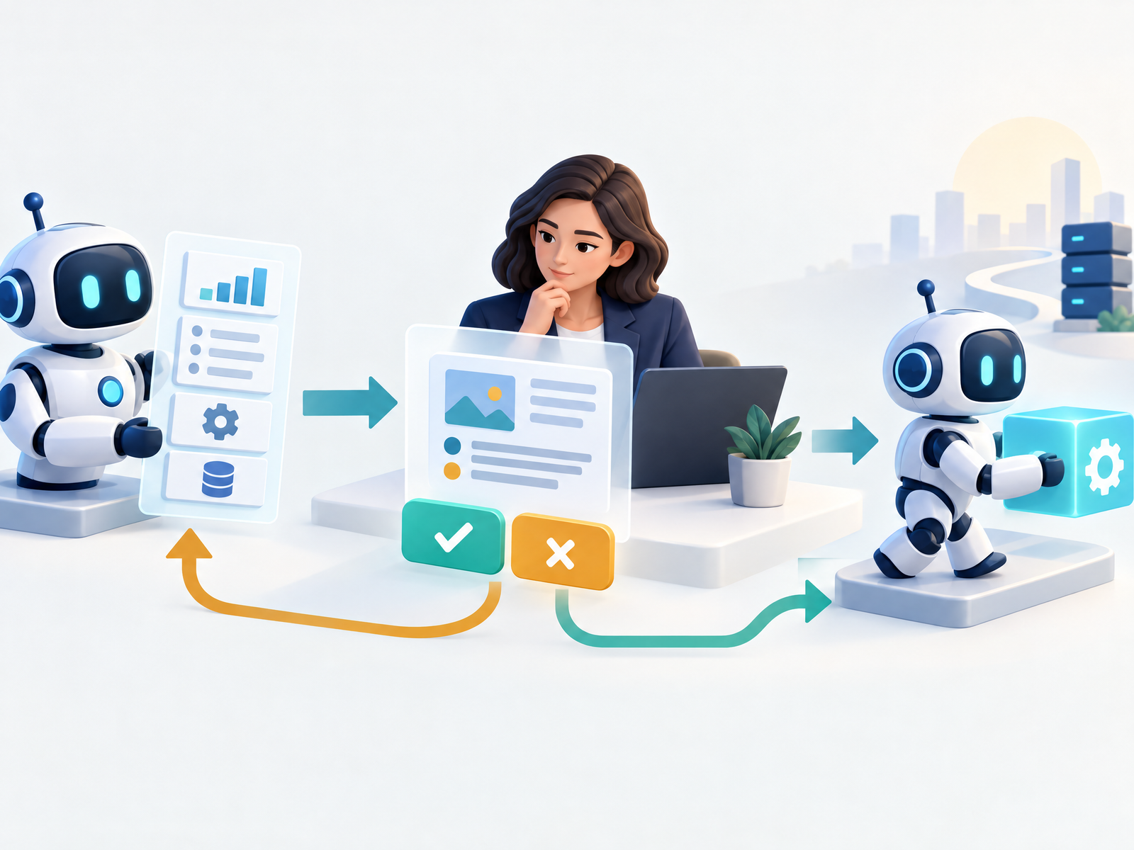 AI 代理在寄送或修改等重要動作前暫停，等待人工檢查與核准
